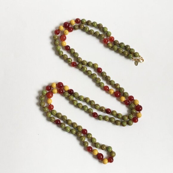 Vintage Joan Rivers Green Red Yellow Swirl Beaded Hand Knotted Necklace - Picture 5 of 5